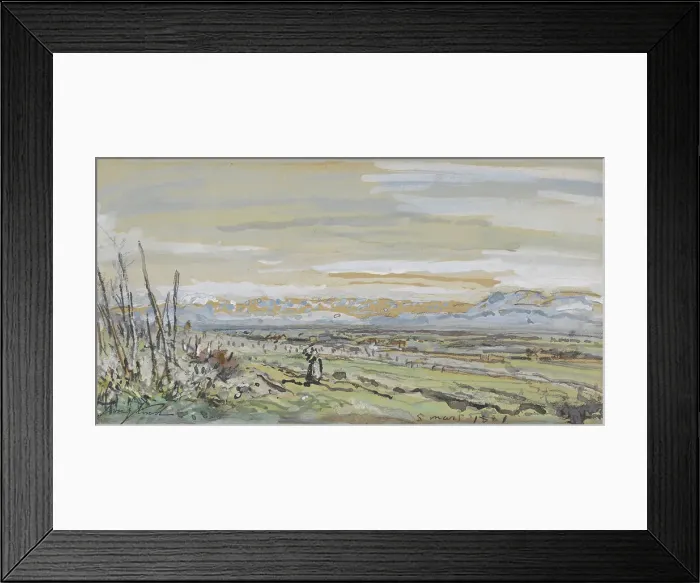 Framed Print : View of a flat landscape, 1881. Creator: Johan Barthold Jongkind Framed Print : View of a flat landscape, 1881. Creator: Johan Barthold Jongkind