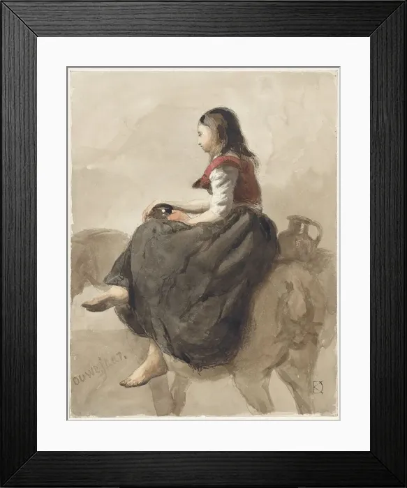 Framed Print : Woman riding side-saddle on a horse with two jugs, 1841-1857. Creator: Johan Daniel Koelman Framed Print : Woman riding side-saddle on a horse with two jugs, 1841-1857. Creator: Johan Daniel Koelman