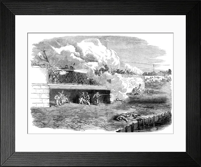 Framed Print : The Revolution in Sicily - the Fight at the Bridge of Melazzo - from a sketch by T. Nast, 1860. Creator: Unknown Framed Print : The Revolution in Sicily - the Fight at the Bridge of Melazzo - from a sketch by T. Nast, 1860. Creator: Unknown