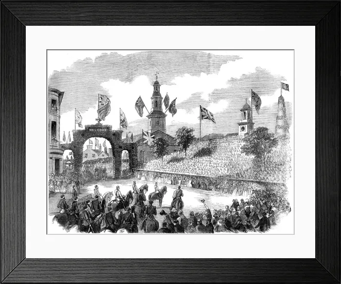 Framed Print : The Prince of Wales in Halifax - the triumphal procession passing the Children's Gallery... 1860. Creator: Unknown Framed Print : The Prince of Wales in Halifax - the triumphal procession passing the Children's Gallery... 1860. Creator: Unknown