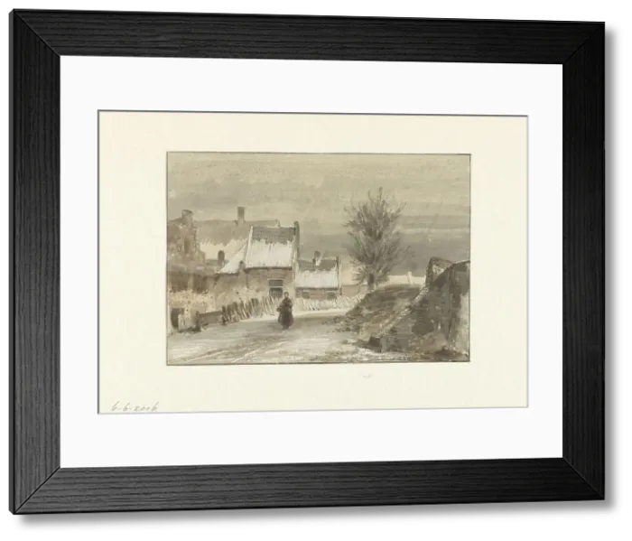 Framed Print : Winter view with a woman standing on the ice, 1829-1866. Creator: Johannes Franciscus Hoppenbrouwers Framed Print : Winter view with a woman standing on the ice, 1829-1866. Creator: Johannes Franciscus Hoppenbrouwers