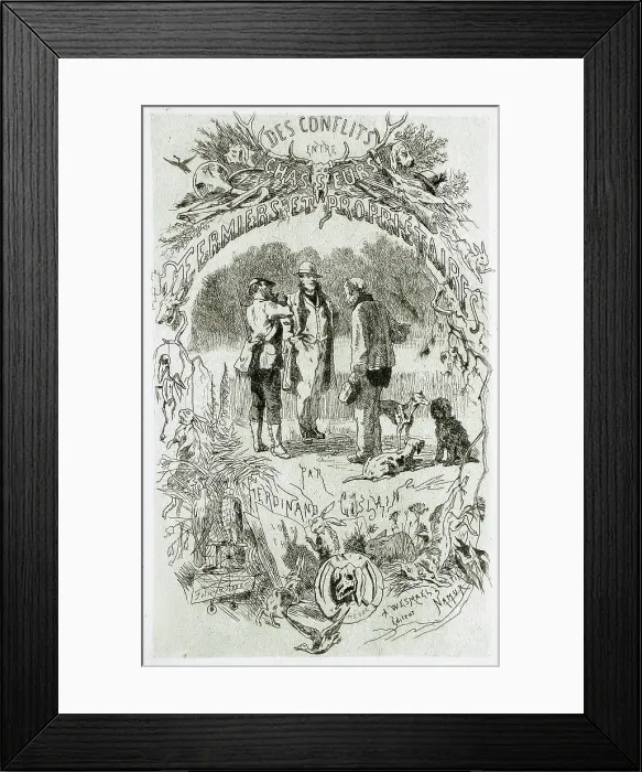Framed Print : Des Conflits entre chasseurs et propriétaires, 1865. Creator: Félicien Rops