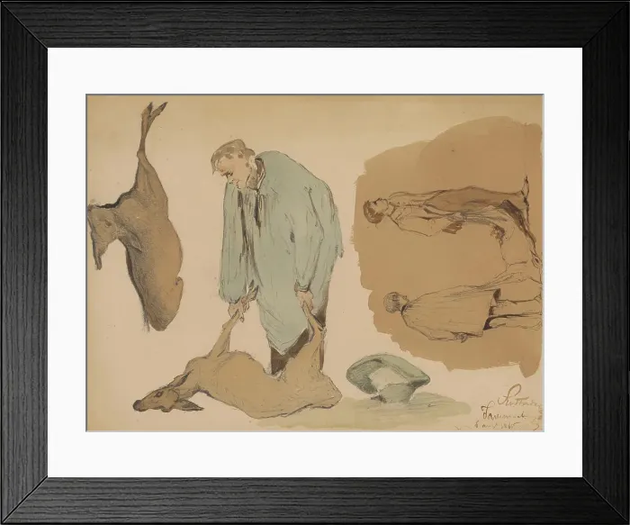 Framed Print : Poulterers with dead deer, 1864. Creator: Johannes Tavenraat Framed Print : Poulterers with dead deer, 1864. Creator: Johannes Tavenraat