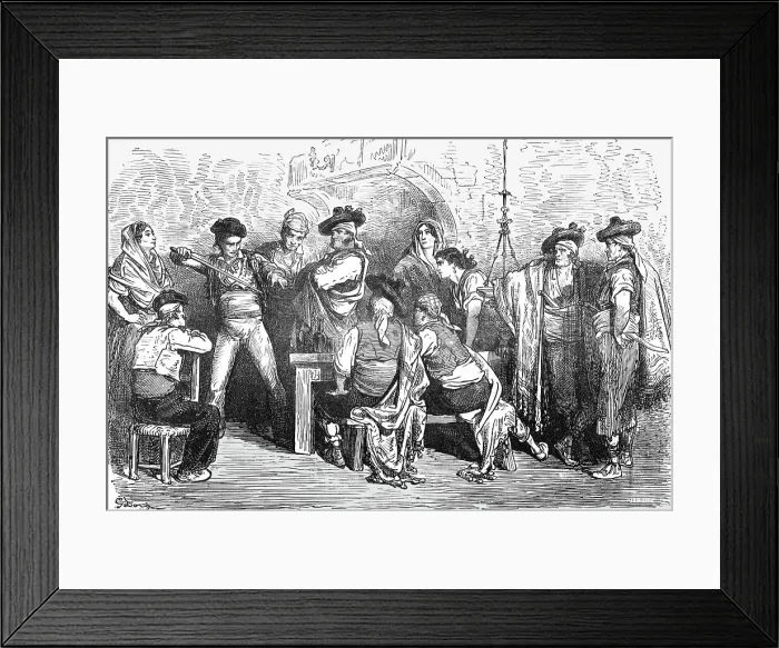 Framed Print : Company in a Spanish Inn; Notes on Spain, 1875. Creator: Unknown Framed Print : Company in a Spanish Inn; Notes on Spain, 1875. Creator: Unknown