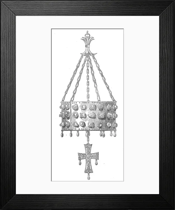 Framed Print : Ancient gold crown and cross found in Spain, 1860. Creator: Unknown Framed Print : Ancient gold crown and cross found in Spain, 1860. Creator: Unknown