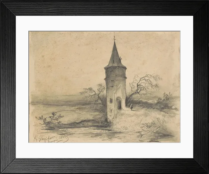 Framed Print : Landscape with a tower near Antwerp, 1845. Creator: Johannes Tavenraat Framed Print : Landscape with a tower near Antwerp, 1845. Creator: Johannes Tavenraat