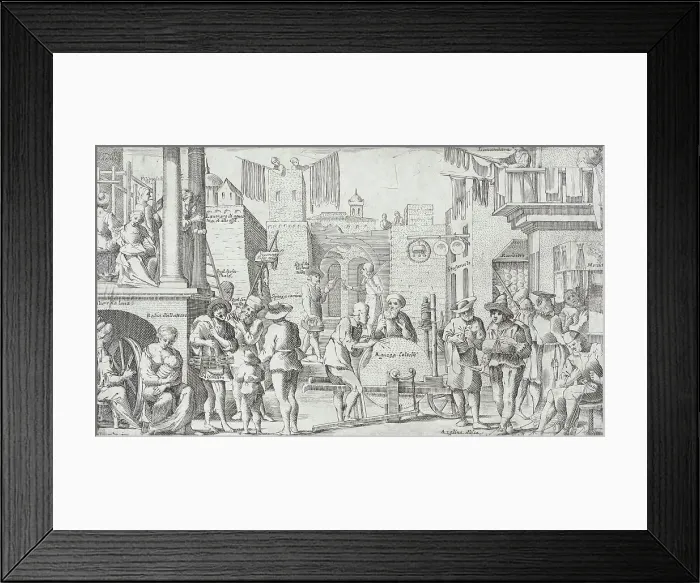 Framed Print : Trades Practiced in Bologna, c1640. Creators: Francesco Curti, Agostino Parisini Framed Print : Trades Practiced in Bologna, c1640. Creators: Francesco Curti, Agostino Parisini