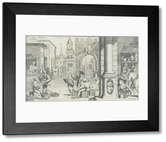 Framed Print : Trades Practiced in Bologna, c1640. Creators: Francesco Curti, Agostino Parisini Framed Print : Trades Practiced in Bologna, c1640. Creators: Francesco Curti, Agostino Parisini