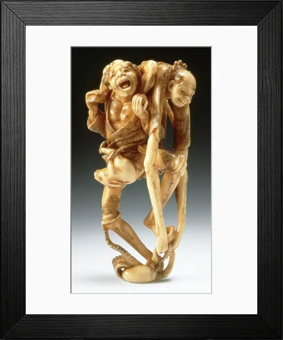 Framed Print : Ashinaga and Tenaga, Late 19th century. Creator: Hideaki Framed Print : Ashinaga and Tenaga, Late 19th century. Creator: Hideaki