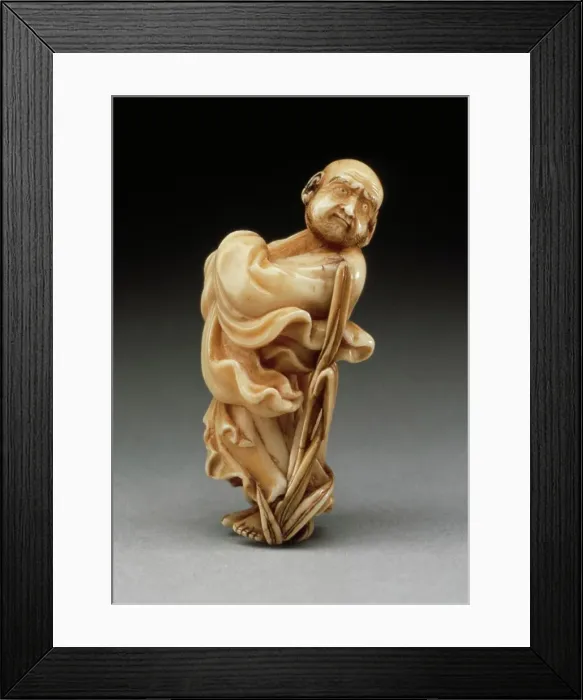 Framed Print : Daruma on Reed, 19th century. Creator: Hidetsune Framed Print : Daruma on Reed, 19th century. Creator: Hidetsune