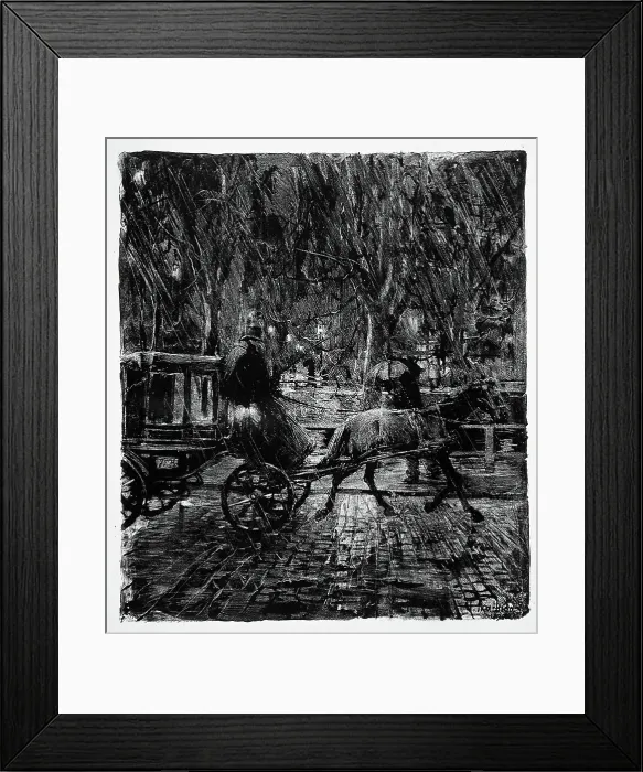 Framed Print : Cab in the rain, 1896. Creator: Franz Skarbina Framed Print : Cab in the rain, 1896. Creator: Franz Skarbina