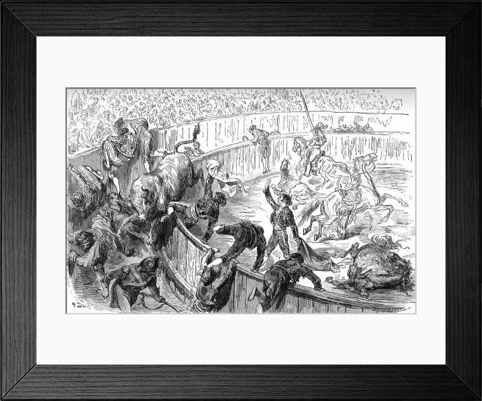 Framed Print : The Bull leaping the barrier; Notes on Spain, 1875. Creator: Unknown Framed Print : The Bull leaping the barrier; Notes on Spain, 1875. Creator: Unknown