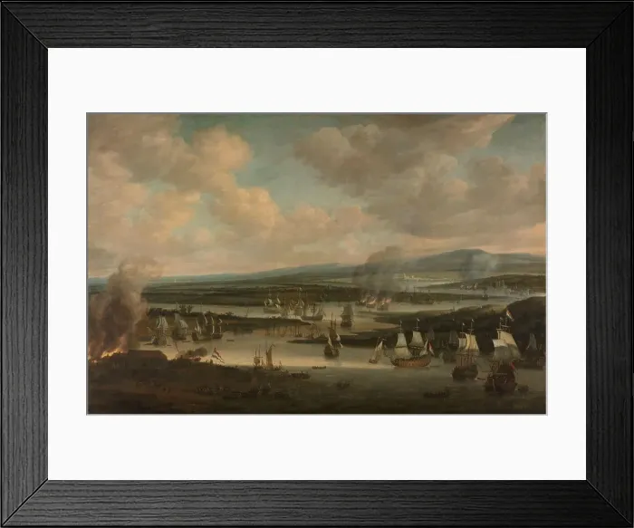 Framed Print : Burning of the English Fleet near Chatham (19-24 June 1667), 1667-1678. Creator: Willem Schellinks Framed Print : Burning of the English Fleet near Chatham (19-24 June 1667), 1667-1678. Creator: Willem Schellinks