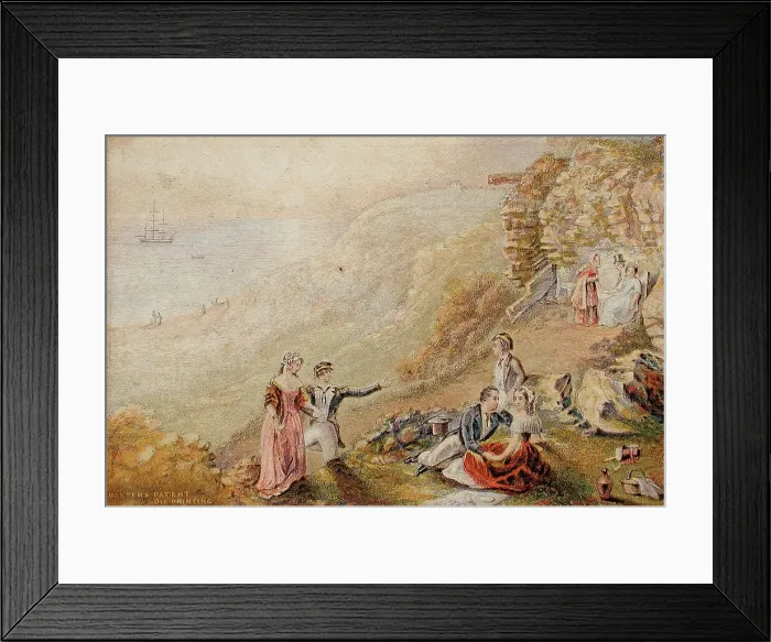 Framed Print : Lovers Seat, Hastings, 1850. Creator: George Baxter Framed Print : Lovers Seat, Hastings, 1850. Creator: George Baxter