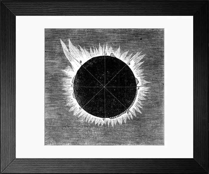 Framed Print : The Eclipse of the Sun on July 18 in Spain - the eclipse as seen by Mr. Thompson in... 1860. Creator: Unknown Framed Print : The Eclipse of the Sun on July 18 in Spain - the eclipse as seen by Mr. Thompson in... 1860. Creator: Unknown