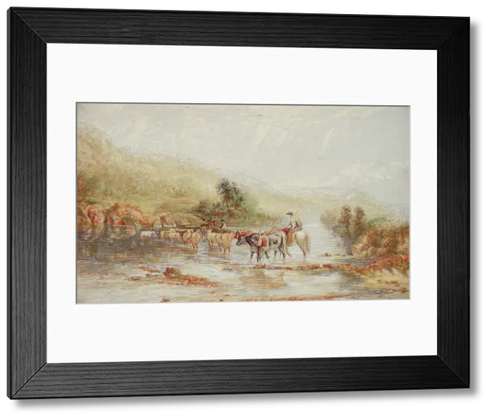 Framed Print : Welsh Drovers, Published c1850. Creator: George Baxter Framed Print : Welsh Drovers, Published c1850. Creator: George Baxter