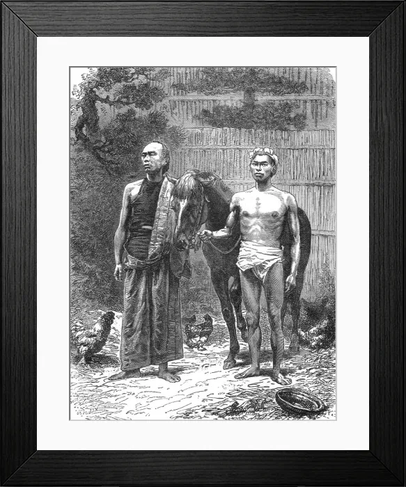 Framed Print : Japanese grooms (Betos); A European Sojourn in Japan, 1875. Creator: Unknown Framed Print : Japanese grooms (Betos); A European Sojourn in Japan, 1875. Creator: Unknown