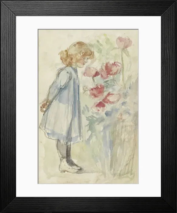 Framed Print : Standing girl in flower garden, 1834-1911. Creator: Jozef Israels Framed Print : Standing girl in flower garden, 1834-1911. Creator: Jozef Israels