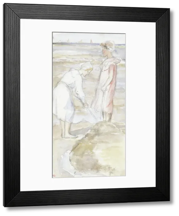 Framed Print : Two girls in pink and white on the beach, 1834-1911. Creator: Jozef Israels Framed Print : Two girls in pink and white on the beach, 1834-1911. Creator: Jozef Israels