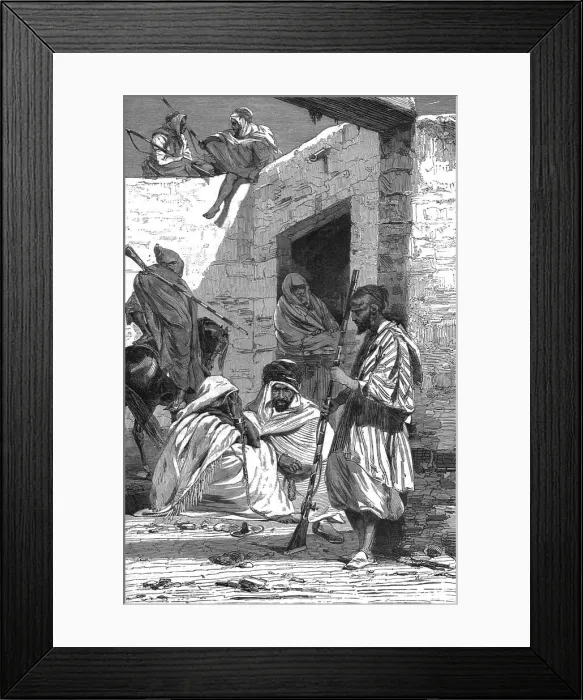 Framed Print : The Prison and Guard at Tetuan; A Ride to Gebel-Mousa, in North-Western Barbary, 1875. Creator: Trorey Blackmore Framed Print : The Prison and Guard at Tetuan; A Ride to Gebel-Mousa, in North-Western Barbary, 1875. Creator: Trorey Blackmore