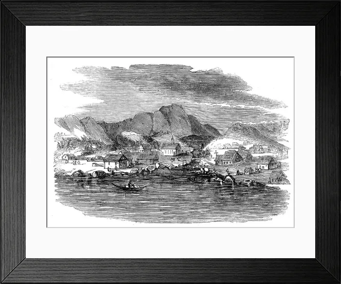 Framed Print : The North Atlantic Telegraph - Julianshaab, Capital of South Greenland, 1860. Creator: Unknown Framed Print : The North Atlantic Telegraph - Julianshaab, Capital of South Greenland, 1860. Creator: Unknown