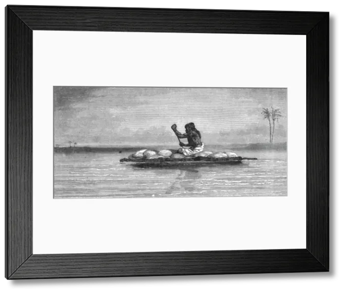 Framed Print : Kelek, or raft of inflated skins, on the Tigris; Journeyings in Mesopotamia, 1875. Creator: Unknown Framed Print : Kelek, or raft of inflated skins, on the Tigris; Journeyings in Mesopotamia, 1875. Creator: Unknown