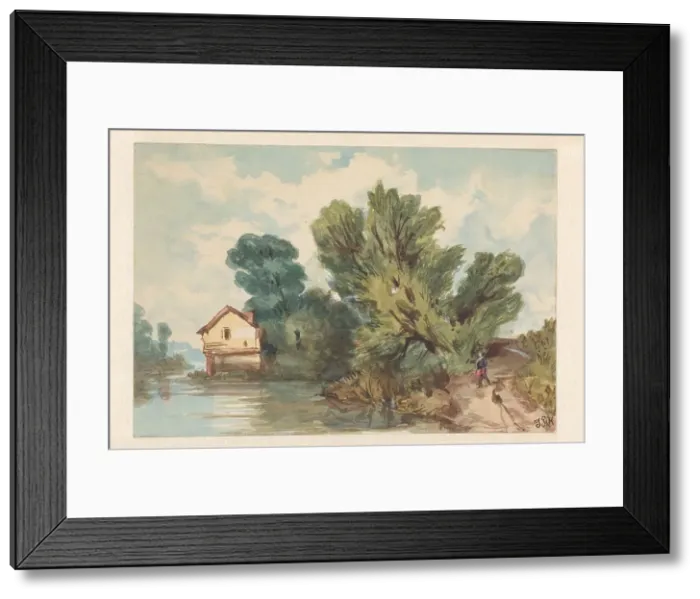Framed Print : Landscape with walker and house on the water, c.1800-c.1899. Creator: Judith Metelerkamp Framed Print : Landscape with walker and house on the water, c.1800-c.1899. Creator: Judith Metelerkamp