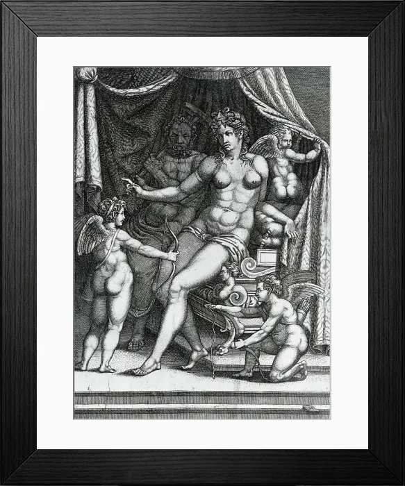 Framed Print : Venus and Vulcan Seated on a Bed, Mid-1550s. Creator: Giorgio Ghisi Framed Print : Venus and Vulcan Seated on a Bed, Mid-1550s. Creator: Giorgio Ghisi