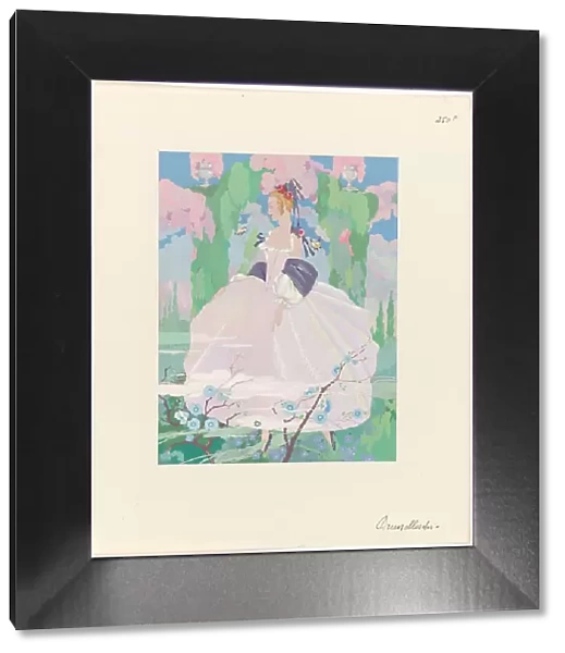 La Guirlande, album Mensuel d'Art et de la Litterature, 1919-1920: Woman in Pink Dress in Garden, 19 Creator: Umberto Brunelleschi