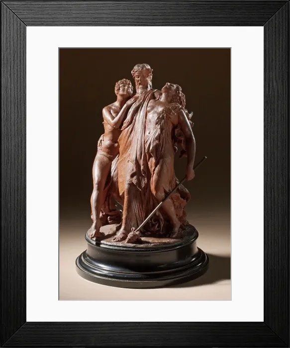 Framed Print : Dionysus Attended by Two Bacchantes, c.1865. Creator: Jean-Baptiste Descamps Framed Print : Dionysus Attended by Two Bacchantes, c.1865. Creator: Jean-Baptiste Descamps