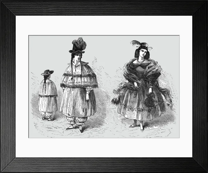 Framed Print : Riding and Full-Dress costume of the Peruvian Ladies; Lima and the Andes, 1875. Creator: Unknown Framed Print : Riding and Full-Dress costume of the Peruvian Ladies; Lima and the Andes, 1875. Creator: Unknown