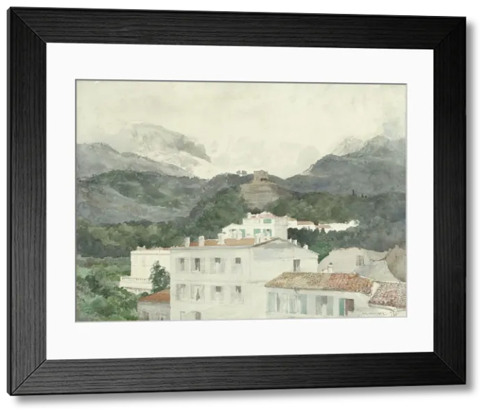 Framed Print : Country houses at the foot of the mountains, high mountains in the distance, La Turbie, 1875. Creator: Jules-Ferdinand Jacquemart Framed Print : Country houses at the foot of the mountains, high mountains in the distance, La Turbie, 1875. Creator: Jules-Ferdinand Jacquemart