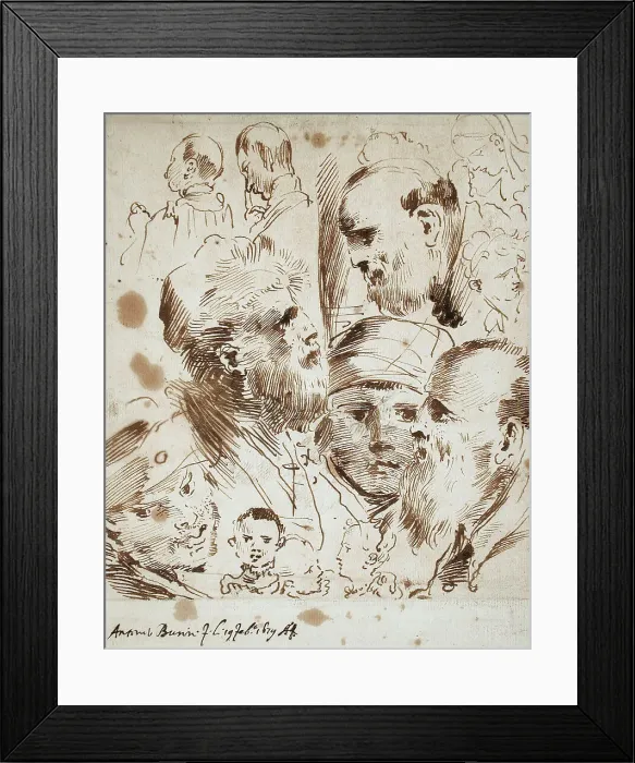 Framed Print : Study of Heads, 1679. Creator: Giovanni Antonio Burrini Framed Print : Study of Heads, 1679. Creator: Giovanni Antonio Burrini