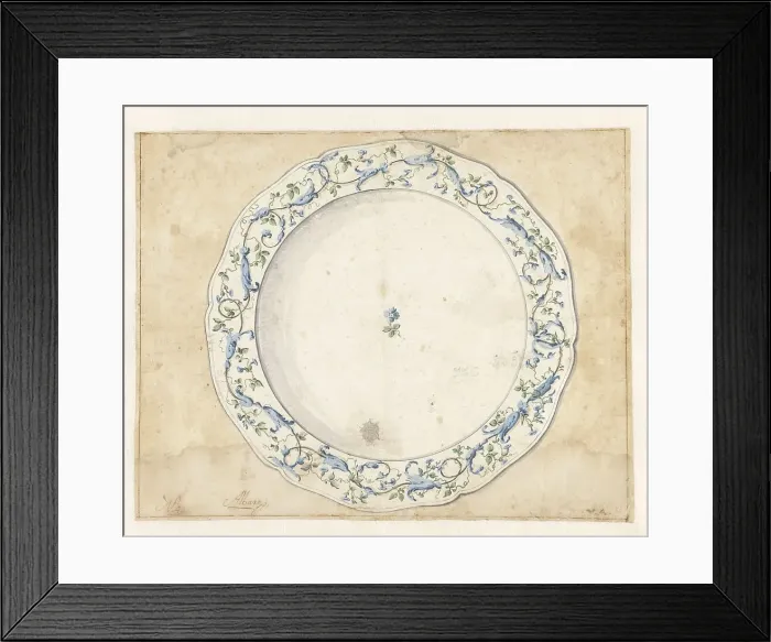 Framed Print : Design for the decoration of a porcelain plate from the Alcora factory, c.1790. Creator: Vicente Alvaro
