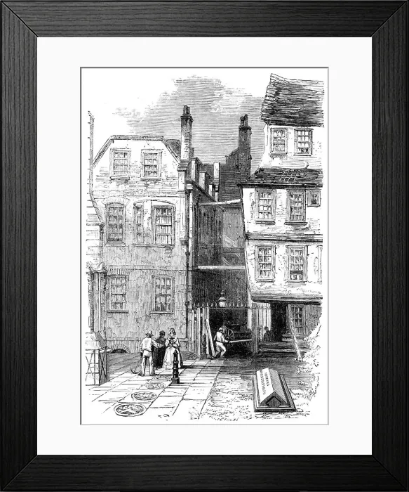 Framed Print : Ancient houses in the Temple, and the grave of Oliver Goldsmith, 1860. Creators: Unknown, Oliver Goldsmith Framed Print : Ancient houses in the Temple, and the grave of Oliver Goldsmith, 1860. Creators: Unknown, Oliver Goldsmith