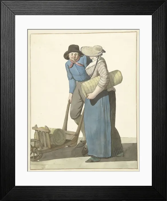 Framed Print : Woman next to a man with a wheelbarrow, 1700-1800. Creator: W. Barthautz Framed Print : Woman next to a man with a wheelbarrow, 1700-1800. Creator: W. Barthautz