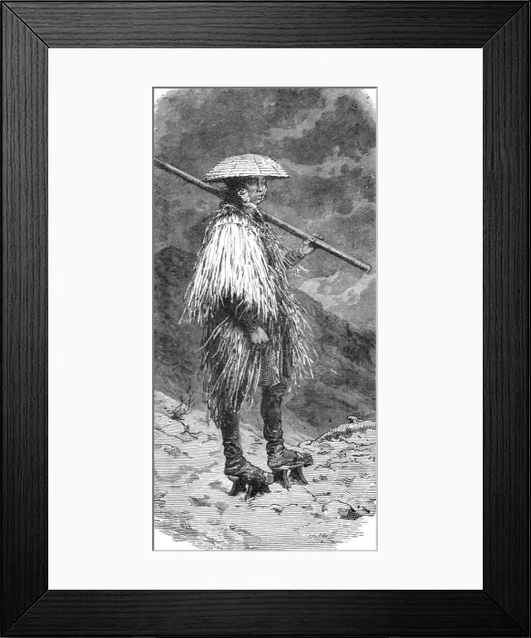 Framed Print : Japanese peasant in winter costume; A European Sojourn in Japan, 1875. Creator: Unknown Framed Print : Japanese peasant in winter costume; A European Sojourn in Japan, 1875. Creator: Unknown