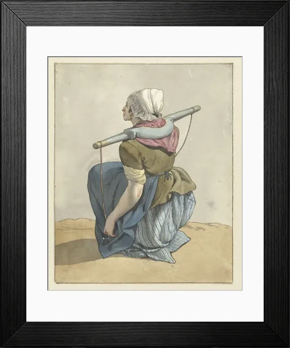 Framed Print : Sitting woman with a yoke on her shoulders, 1700-1800. Creator: W. Barthautz Framed Print : Sitting woman with a yoke on her shoulders, 1700-1800. Creator: W. Barthautz
