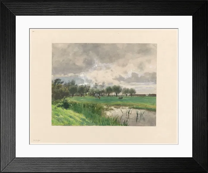 Framed Print : Cow grazing in a meadow, 1845-1925. Creator: Julius Jacobus van de Sande Bakhuyzen Framed Print : Cow grazing in a meadow, 1845-1925. Creator: Julius Jacobus van de Sande Bakhuyzen
