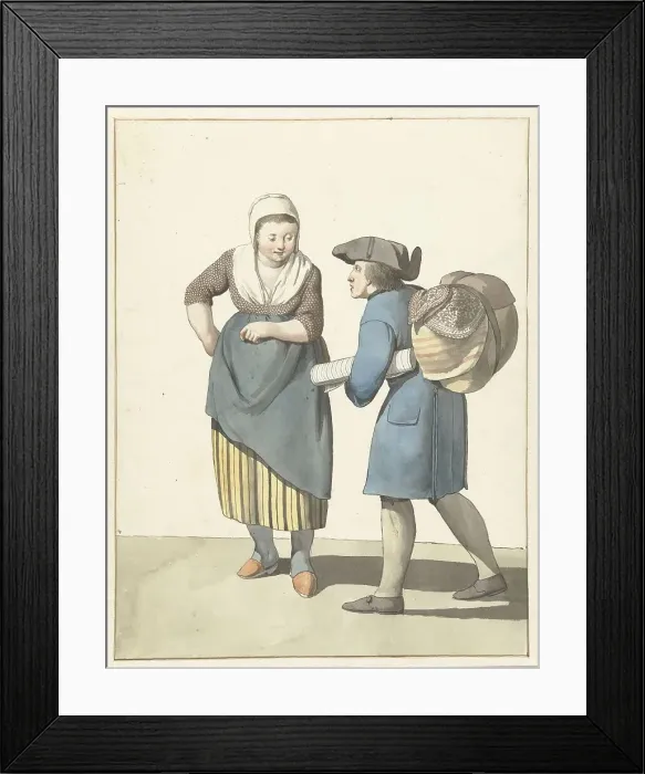 Framed Print : Fabric seller negotiating with a woman, 1700-1800. Creator: W. Barthautz Framed Print : Fabric seller negotiating with a woman, 1700-1800. Creator: W. Barthautz