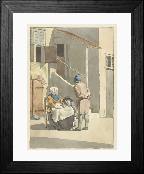Framed Print : Boy and woman with child outside a house, 1700-1800. Creator: W. Barthautz Framed Print : Boy and woman with child outside a house, 1700-1800. Creator: W. Barthautz