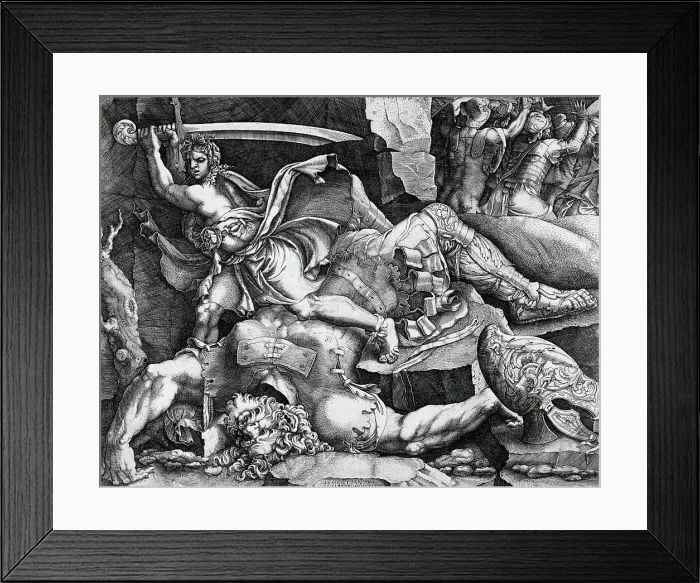 Framed Print : David and Goliath, 1540. Creator: Giovanni Battista Scultori Framed Print : David and Goliath, 1540. Creator: Giovanni Battista Scultori
