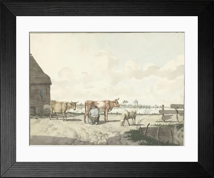 Framed Print : Milking farmer, 1700-1800. Creator: W. Barthautz Framed Print : Milking farmer, 1700-1800. Creator: W. Barthautz