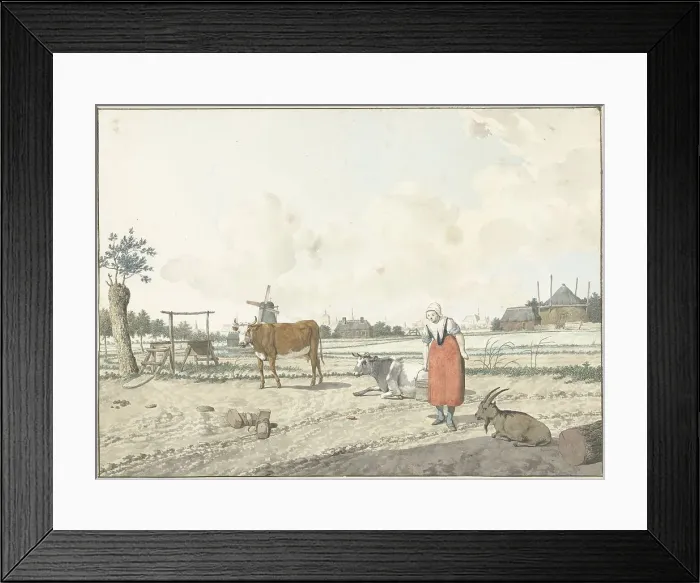 Framed Print : Landscape with farmer and cattle, 1700-1800. Creator: W. Barthautz Framed Print : Landscape with farmer and cattle, 1700-1800. Creator: W. Barthautz