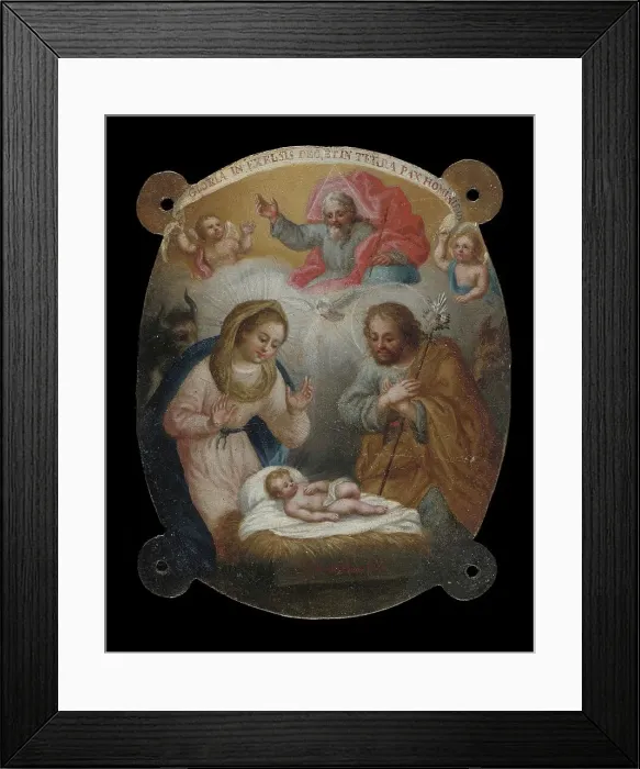 Framed Print : Badge with Adoration of the Shepherds (Escudo con la adoración de los pastores), c.1770. Creator: Jose Paez Framed Print : Badge with Adoration of the Shepherds (Escudo con la adoración de los pastores), c.1770. Creator: Jose Paez