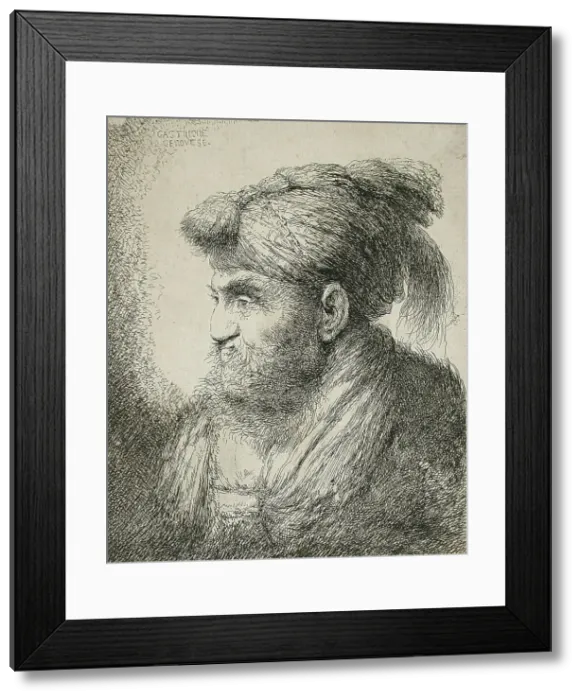 Framed Print : Bearded Man Wearing a Turban, between circa 1647 and circa 1651. Creator: Giovanni Benedetto Castiglione Framed Print : Bearded Man Wearing a Turban, between circa 1647 and circa 1651. Creator: Giovanni Benedetto Castiglione