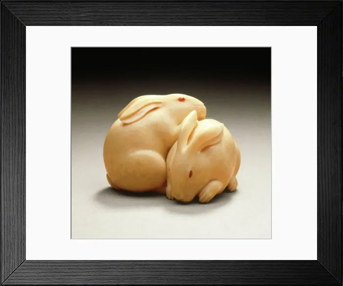 Framed Print : Rabbit Pair, Mid- to late 19th century. Creator: Kaigyokusai Masatsugu Framed Print : Rabbit Pair, Mid- to late 19th century. Creator: Kaigyokusai Masatsugu