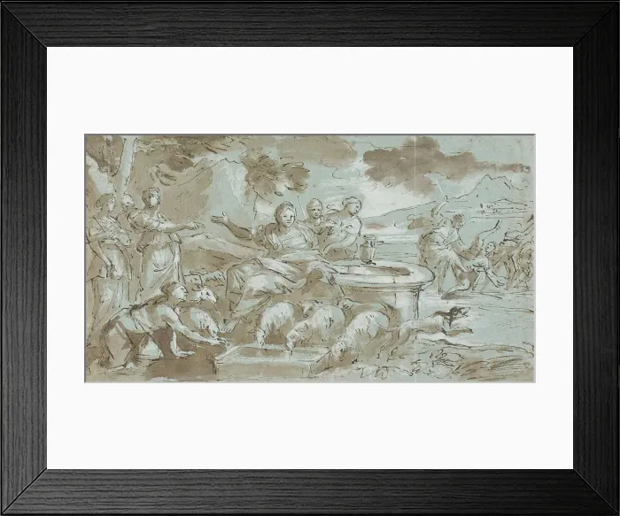 Framed Print : Moses and the Daughters of Jethro, between 1629 and 1694. Creator: Giovanni Peruzzini Framed Print : Moses and the Daughters of Jethro, between 1629 and 1694. Creator: Giovanni Peruzzini