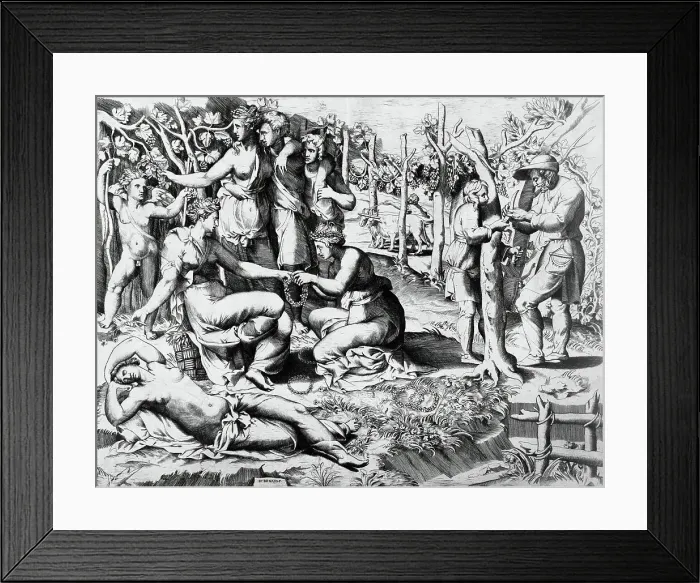 Framed Print : Flora and Her Nymphs, c1546. Creator: Giulio Bonasone Framed Print : Flora and Her Nymphs, c1546. Creator: Giulio Bonasone