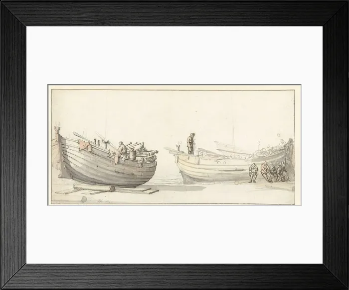 Framed Print : Study of two fishing boats with figures, 1652. Creator: Willem van de Velde the Younger Framed Print : Study of two fishing boats with figures, 1652. Creator: Willem van de Velde the Younger